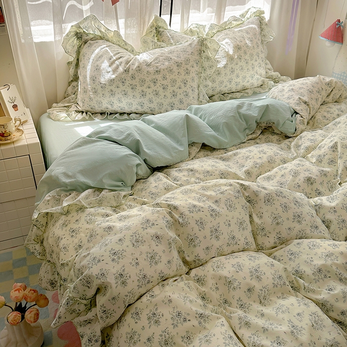 91家纺网 家纺一手货源 找家纺 冕悠家纺 2025新款A类法式花边四件套超柔裸睡级床单被套三件套-风格一+微信提供买家秀 愫月