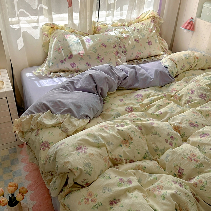 91家纺网 家纺一手货源 找家纺 冕悠家纺 2025新款A类法式花边四件套超柔裸睡级床单被套三件套-风格一+微信提供买家秀 夕颜