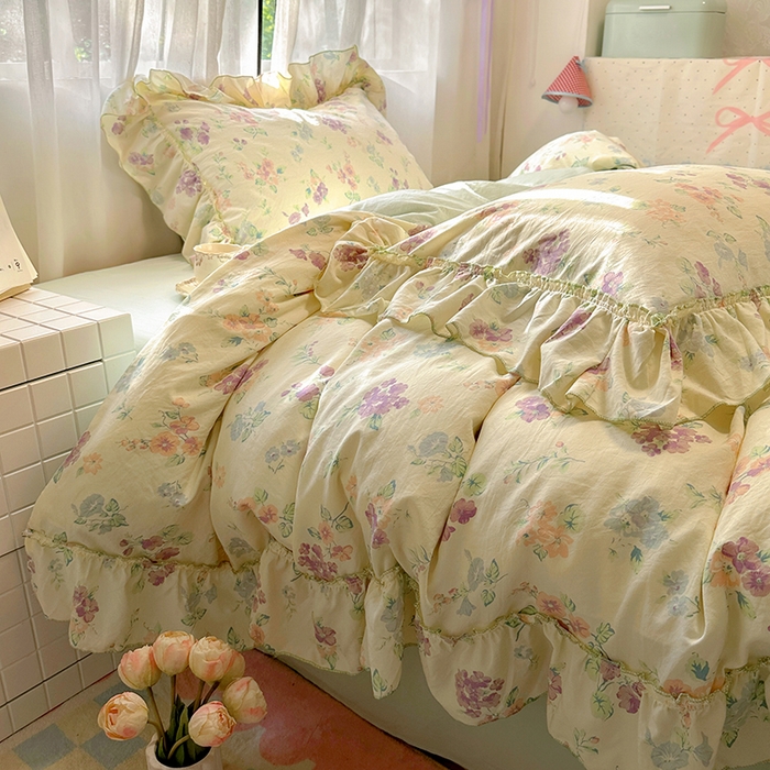 91家纺网 家纺一手货源 找家纺 冕悠家纺 2025新款A类法式花边四件套超柔裸睡级床单被套三件套-风格一+微信提供买家秀 夕柚