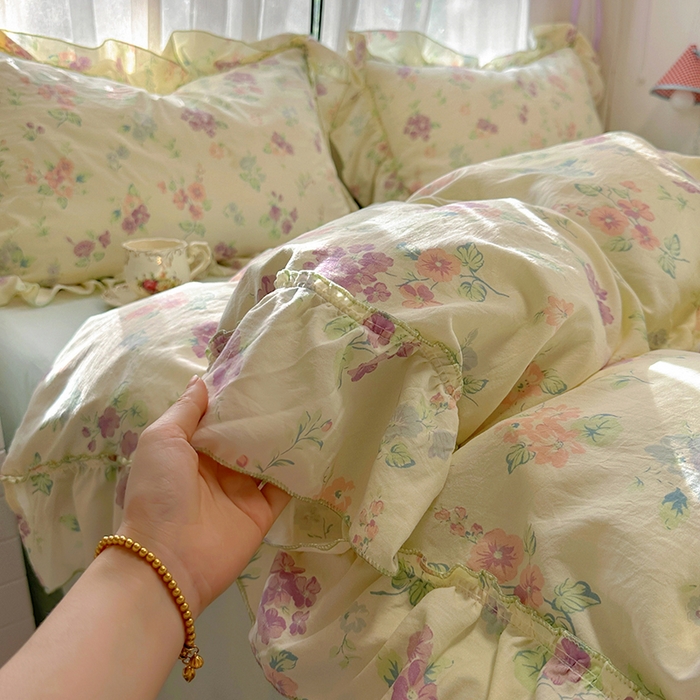 91家纺网 家纺一手货源 找家纺 冕悠家纺 2025新款A类法式花边四件套超柔裸睡级床单被套三件套-风格一+微信提供买家秀 夕柚