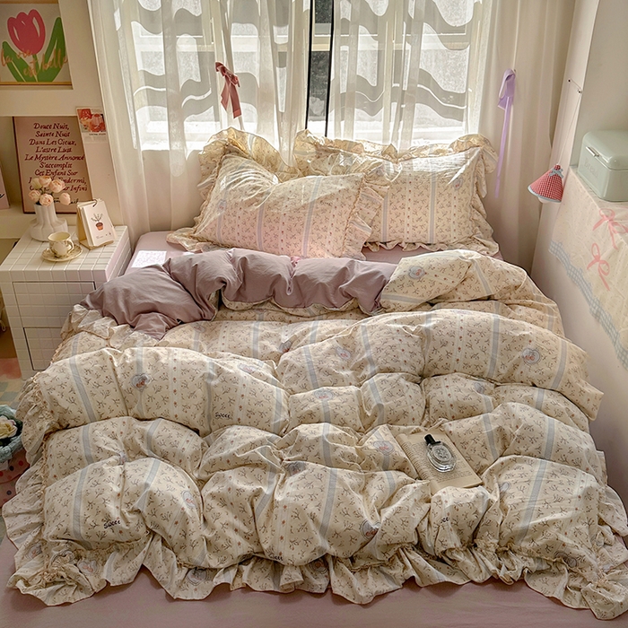 91家纺网 家纺一手货源 找家纺 冕悠家纺 2025新款A类法式花边四件套超柔裸睡级床单被套三件套-风格一+微信提供买家秀 语沁