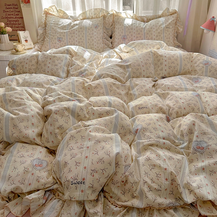 91家纺网 家纺一手货源 找家纺 冕悠家纺 2025新款A类法式花边四件套超柔裸睡级床单被套三件套-风格一+微信提供买家秀 语沁