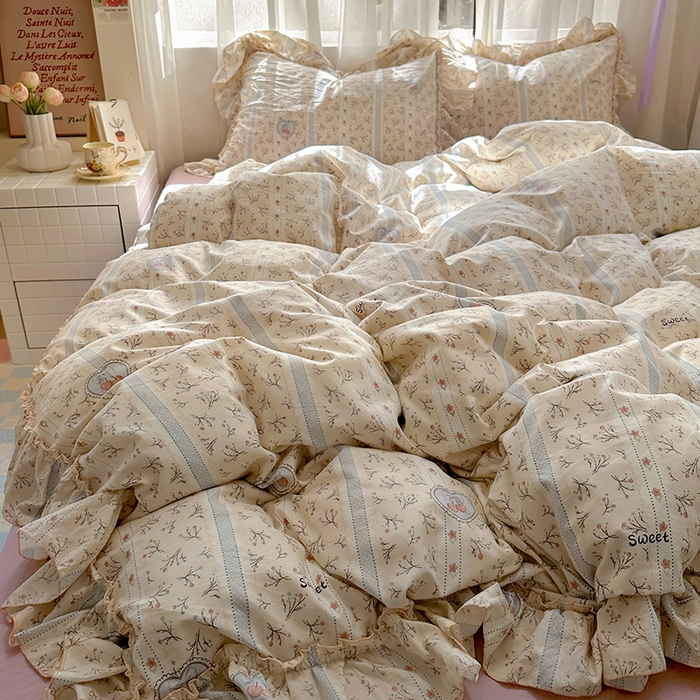 91家纺网 家纺一手货源 找家纺 冕悠家纺 2025新款A类法式花边四件套超柔裸睡级床单被套三件套-风格一+微信提供买家秀 语沁