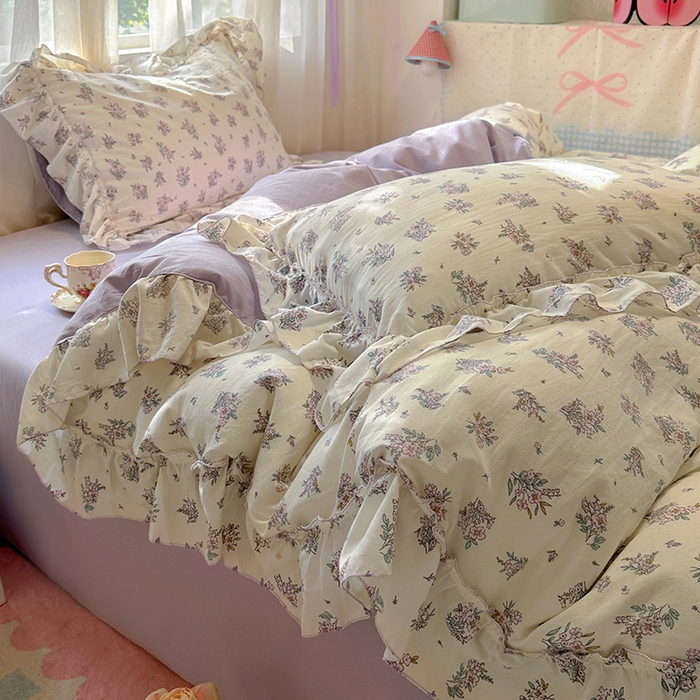 91家纺网 家纺一手货源 找家纺 冕悠家纺 2025新款A类法式花边四件套超柔裸睡级床单被套三件套-风格一+微信提供买家秀 紫苿