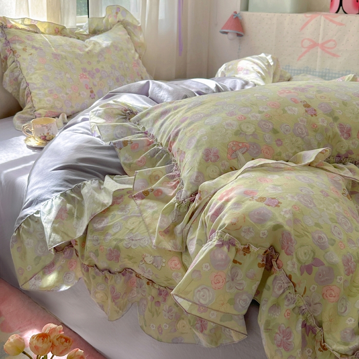 91家纺网 家纺一手货源 找家纺 冕悠家纺 2025新款A类法式花边四件套超柔裸睡级床单被套三件套-风格一+微信提供买家秀 紫栀