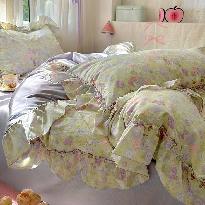 91家纺网 家纺一手货源 找家纺 冕悠家纺 2025新款A类法式花边四件套超柔裸睡级床单被套三件套-风格一+微信提供买家秀 紫栀