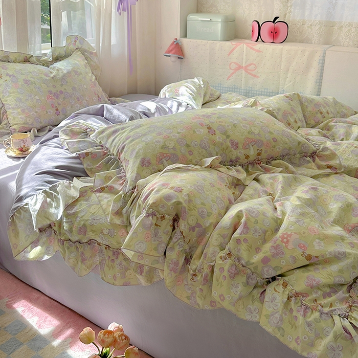 91家纺网 家纺一手货源 找家纺 冕悠家纺 2025新款A类法式花边四件套超柔裸睡级床单被套三件套-风格一+微信提供买家秀 紫栀