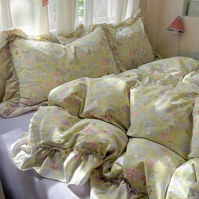 91家纺网 家纺一手货源 找家纺 冕悠家纺 2025新款A类法式花边四件套超柔裸睡级床单被套三件套-风格一+微信提供买家秀 紫栀