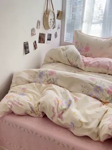 91家纺网 家纺一手货源 找家纺 乐童家纺 2025新款网红直播热款吊边一字绣工艺款四件套 心恰如初