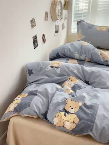 91家纺网 家纺一手货源 找家纺 乐童家纺 2025新款网红直播热款吊边一字绣工艺款四件套 安妮熊