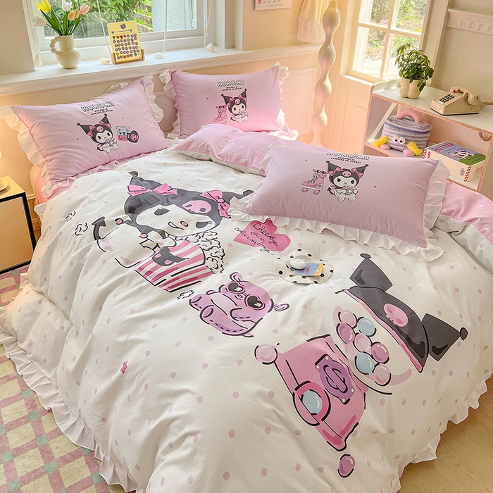 91家纺网 家纺一手货源 找家纺 （总）玉元坊 2025新款三丽鸥白花边被套数码印花大版全棉纯棉卡通三四件套