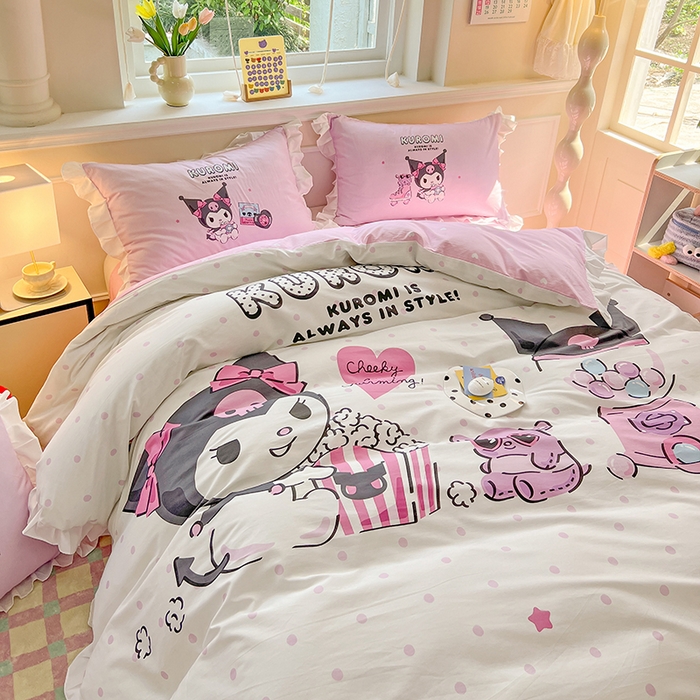 91家纺网 家纺一手货源 找家纺 （总）玉元坊 2025新款三丽鸥白花边被套数码印花大版全棉纯棉卡通三四件套