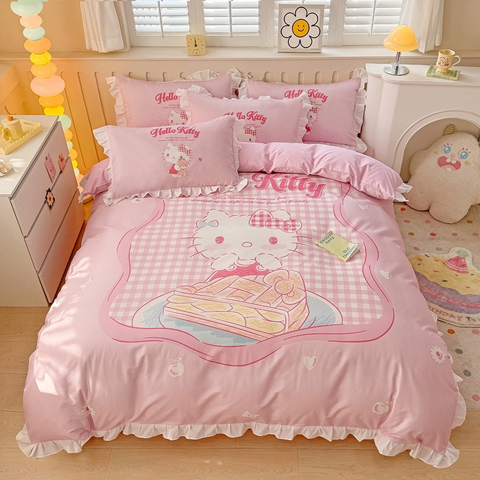 91家纺网 家纺一手货源 找家纺 （总）玉元坊 2025新款三丽鸥白花边被套数码印花大版全棉纯棉卡通三四件套