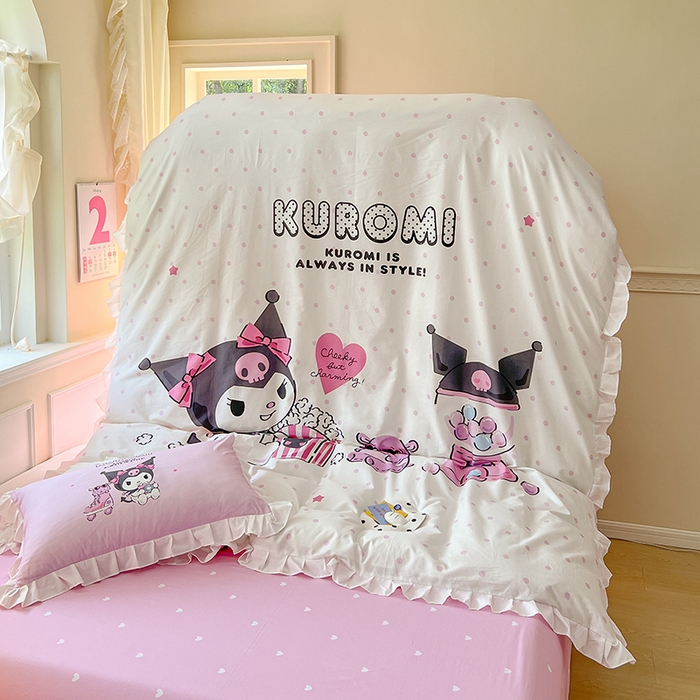 91家纺网 家纺一手货源 找家纺 玉元坊 2025新款三丽鸥白花边被套数码印花大版全棉纯棉卡通三四件套 大版花边-爆米花