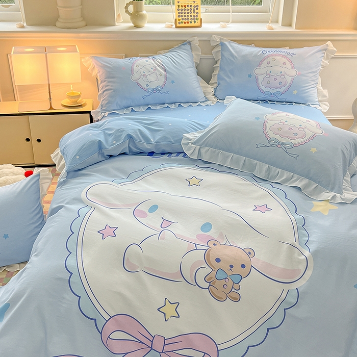 91家纺网 家纺一手货源 找家纺 玉元坊 2025新款三丽鸥白花边被套数码印花大版全棉纯棉卡通三四件套 大版花边-大耳兔