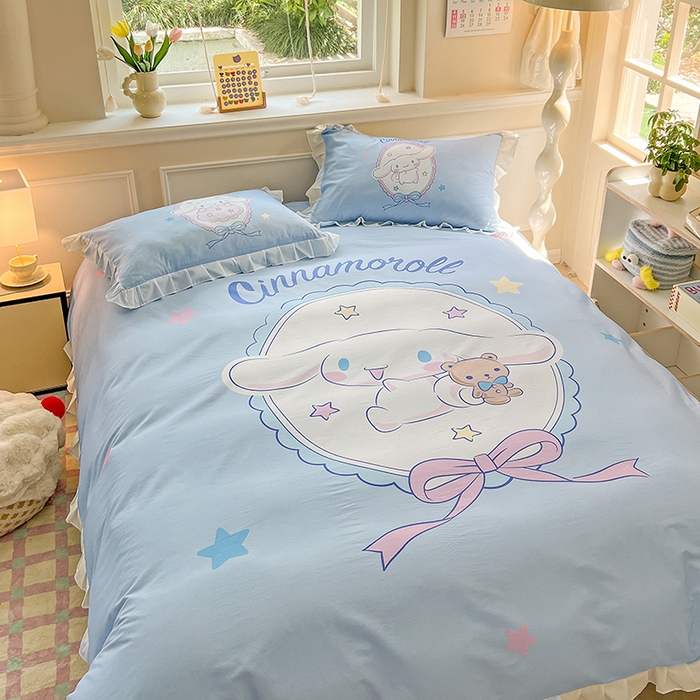 91家纺网 家纺一手货源 找家纺 玉元坊 2025新款三丽鸥白花边被套数码印花大版全棉纯棉卡通三四件套 大版花边-大耳兔