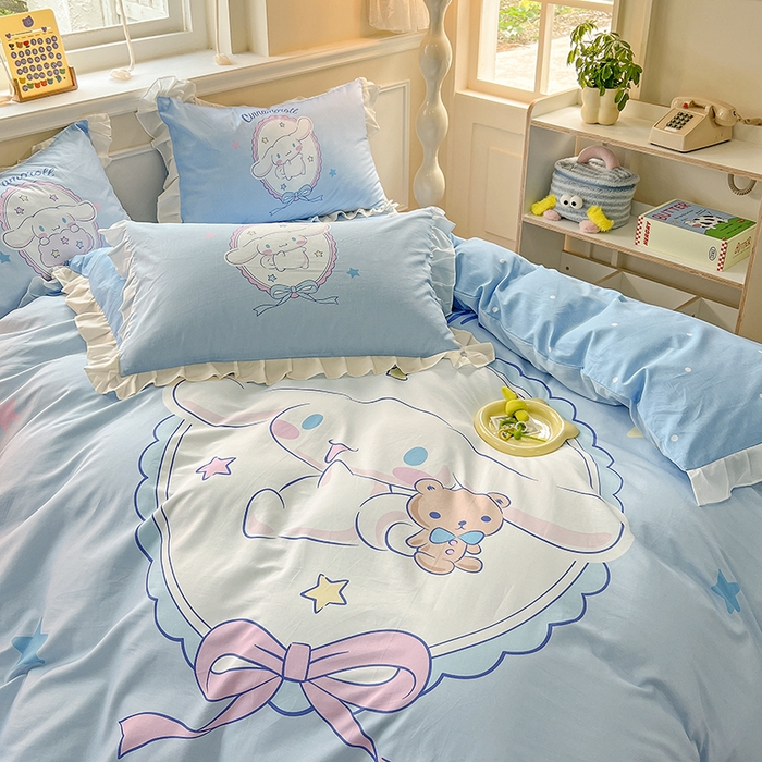 91家纺网 家纺一手货源 找家纺 玉元坊 2025新款三丽鸥白花边被套数码印花大版全棉纯棉卡通三四件套 大版花边-大耳兔