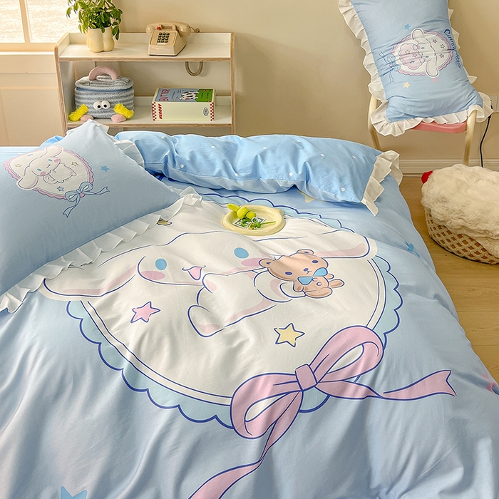 91家纺网 家纺一手货源 找家纺 玉元坊 2025新款三丽鸥白花边被套数码印花大版全棉纯棉卡通三四件套 大版花边-大耳兔