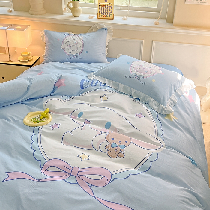 91家纺网 家纺一手货源 找家纺 玉元坊 2025新款三丽鸥白花边被套数码印花大版全棉纯棉卡通三四件套 大版花边-大耳兔