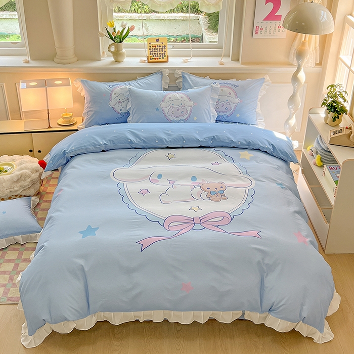 91家纺网 家纺一手货源 找家纺 玉元坊 2025新款三丽鸥白花边被套数码印花大版全棉纯棉卡通三四件套 大版花边-大耳兔