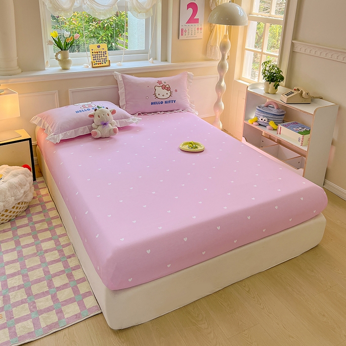 91家纺网 家纺一手货源 找家纺 玉元坊 2025新款三丽鸥白花边被套数码印花大版全棉纯棉卡通三四件套 大版花边-凯蒂