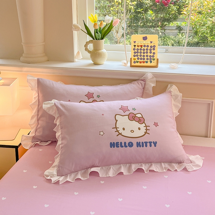 91家纺网 家纺一手货源 找家纺 玉元坊 2025新款三丽鸥白花边被套数码印花大版全棉纯棉卡通三四件套 大版花边-凯蒂