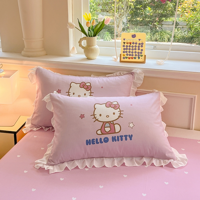 91家纺网 家纺一手货源 找家纺 玉元坊 2025新款三丽鸥白花边被套数码印花大版全棉纯棉卡通三四件套 大版花边-凯蒂