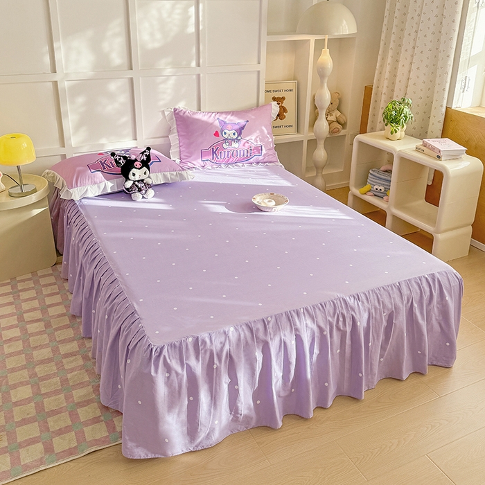 91家纺网 家纺一手货源 找家纺 玉元坊 2025新款三丽鸥白花边被套数码印花大版全棉纯棉卡通三四件套 大版花边-蓝莓库洛米