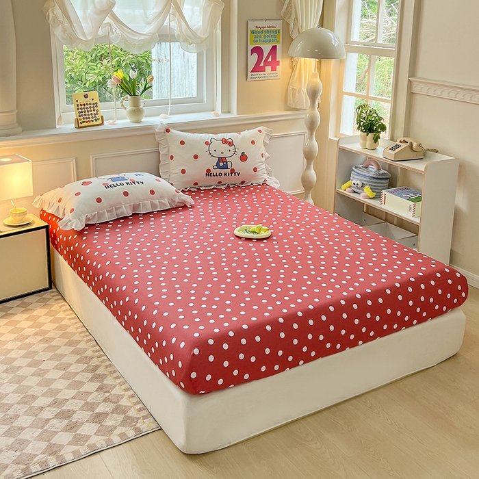 91家纺网 家纺一手货源 找家纺 玉元坊 2025新款三丽鸥白花边被套数码印花大版全棉纯棉卡通三四件套 大版花边-苹果KT