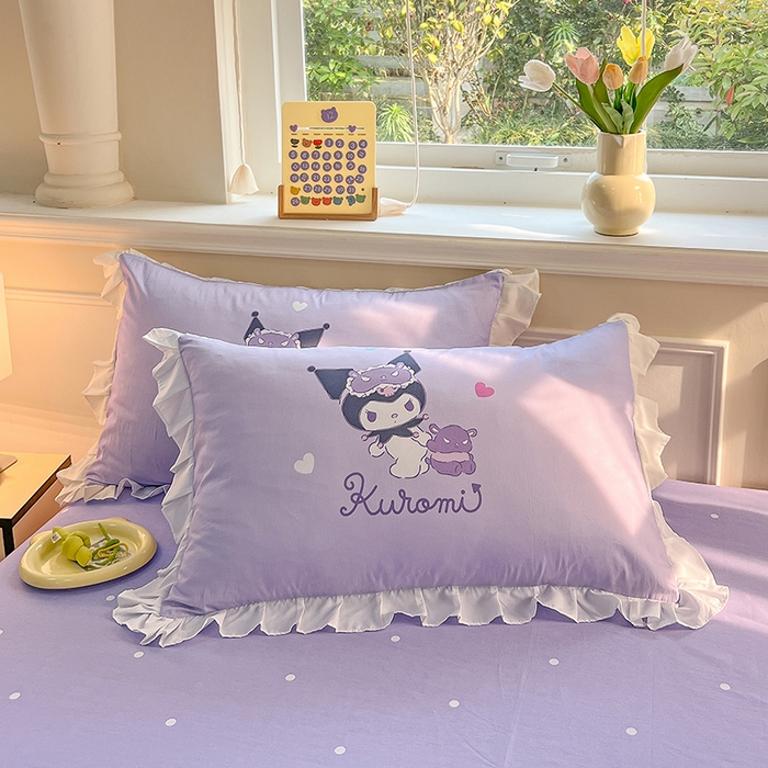 91家纺网 家纺一手货源 找家纺 玉元坊 2025新款三丽鸥白花边被套数码印花大版全棉纯棉卡通三四件套 大版花边-糖果