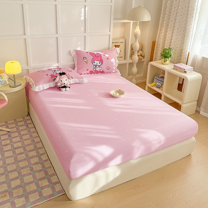 91家纺网 家纺一手货源 找家纺 玉元坊 2025新款三丽鸥白花边被套数码印花大版全棉纯棉卡通三四件套 大版花边-甜筒美乐蒂