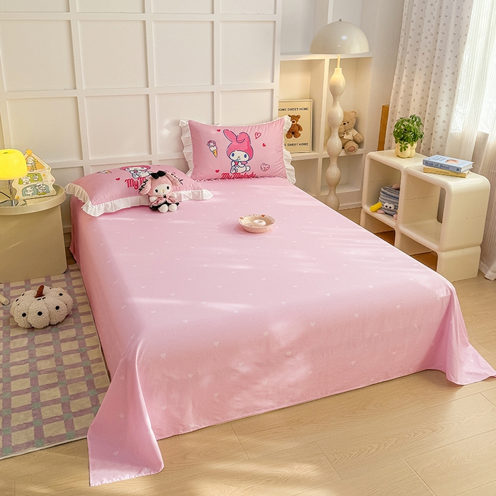 91家纺网 家纺一手货源 找家纺 玉元坊 2025新款三丽鸥白花边被套数码印花大版全棉纯棉卡通三四件套 大版花边-甜筒美乐蒂