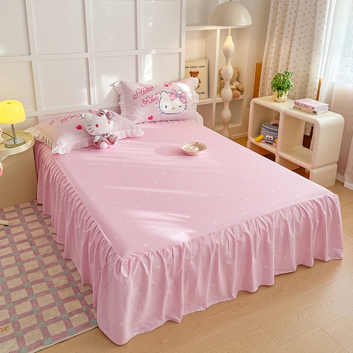 91家纺网 家纺一手货源 找家纺 玉元坊 2025新款三丽鸥白花边被套数码印花大版全棉纯棉卡通三四件套 大版花边-甜心凯蒂