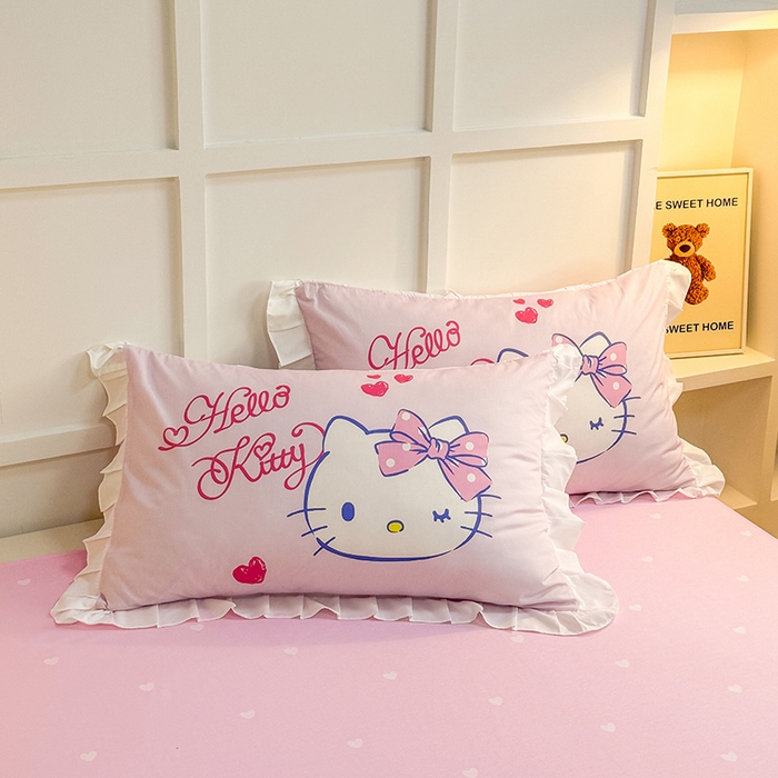 91家纺网 家纺一手货源 找家纺 玉元坊 2025新款三丽鸥白花边被套数码印花大版全棉纯棉卡通三四件套 大版花边-甜心凯蒂