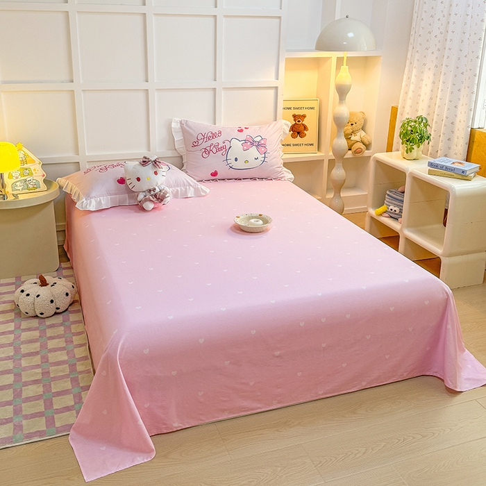 91家纺网 家纺一手货源 找家纺 玉元坊 2025新款三丽鸥白花边被套数码印花大版全棉纯棉卡通三四件套 大版花边-甜心凯蒂