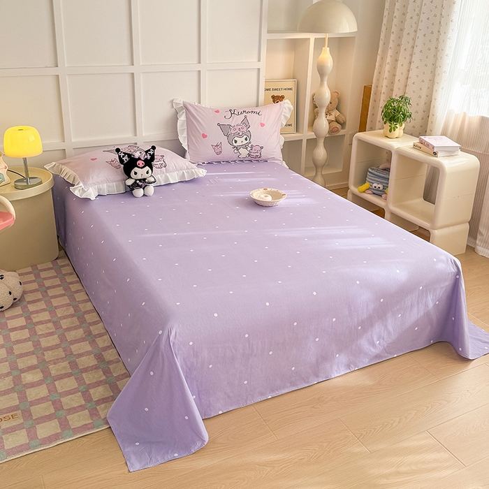 91家纺网 家纺一手货源 找家纺 玉元坊 2025新款三丽鸥白花边被套数码印花大版全棉纯棉卡通三四件套 大版花边-晚安库洛米