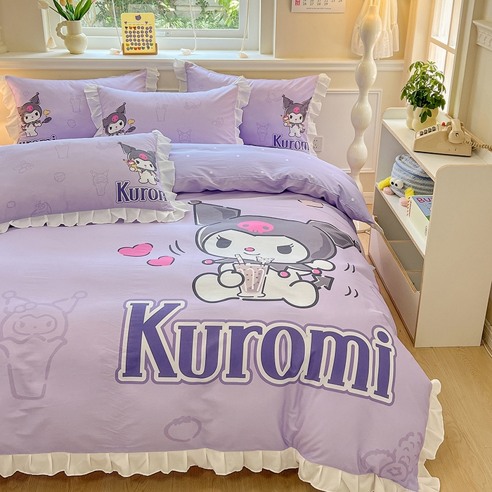 91家纺网 家纺一手货源 找家纺 玉元坊 2025新款三丽鸥白花边被套数码印花大版全棉纯棉卡通三四件套 大版花边-饮料