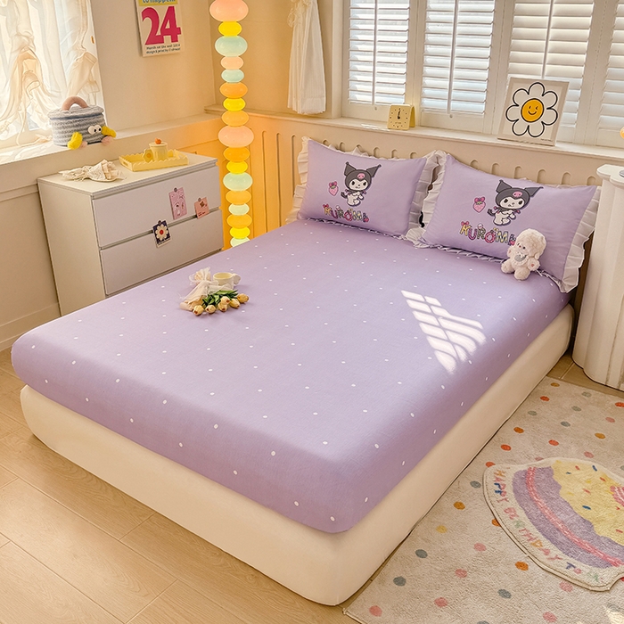 91家纺网 家纺一手货源 找家纺 玉元坊 2025新款三丽鸥白花边被套数码印花大版全棉纯棉卡通三四件套 花边款-草莓库洛米