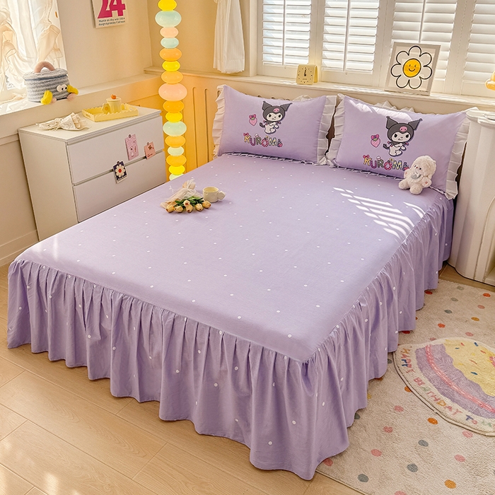 91家纺网 家纺一手货源 找家纺 玉元坊 2025新款三丽鸥白花边被套数码印花大版全棉纯棉卡通三四件套 花边款-草莓库洛米