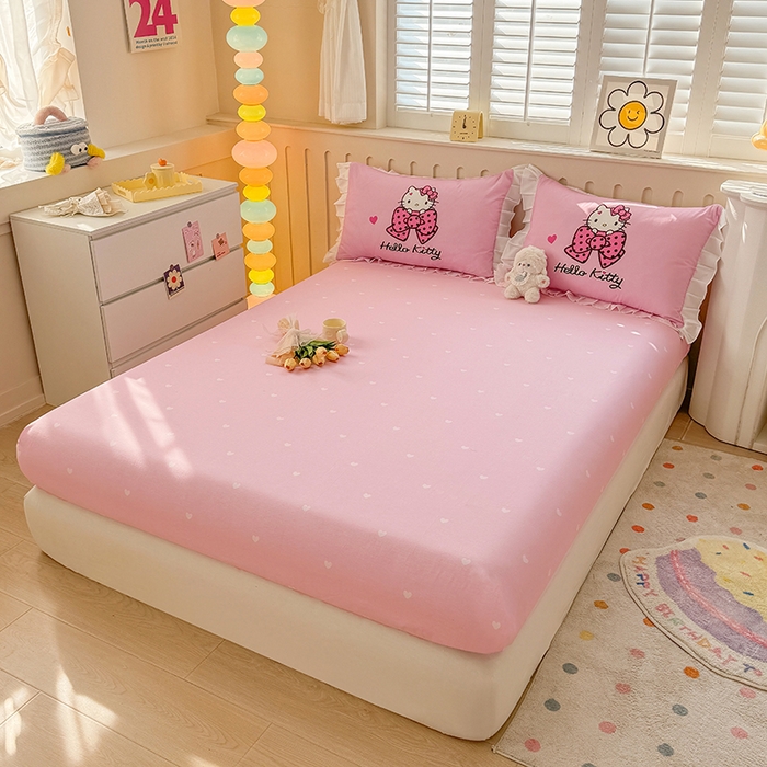 91家纺网 家纺一手货源 找家纺 玉元坊 2025新款三丽鸥白花边被套数码印花大版全棉纯棉卡通三四件套 花边款-凯蒂宝贝