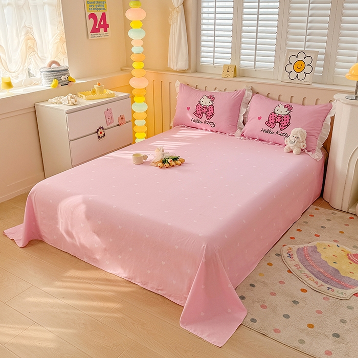 91家纺网 家纺一手货源 找家纺 玉元坊 2025新款三丽鸥白花边被套数码印花大版全棉纯棉卡通三四件套 花边款-凯蒂宝贝