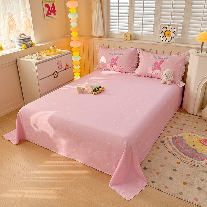 91家纺网 家纺一手货源 找家纺 玉元坊 2025新款三丽鸥白花边被套数码印花大版全棉纯棉卡通三四件套 花边款-甜品美乐蒂