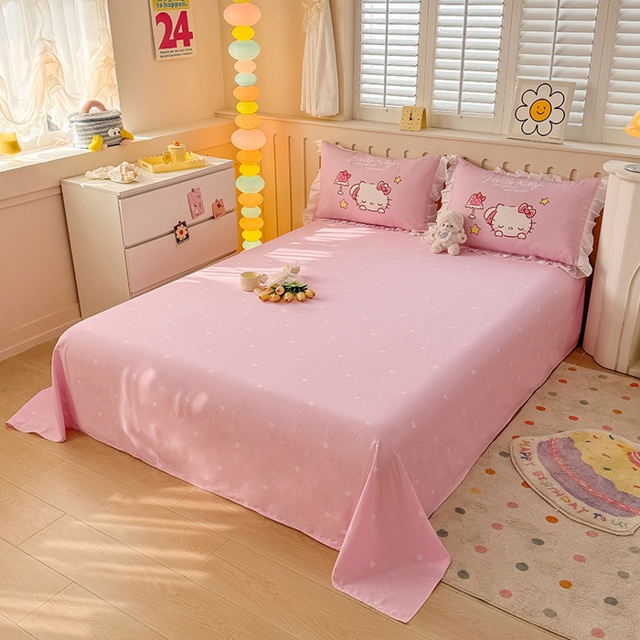 91家纺网 家纺一手货源 找家纺 玉元坊 2025新款三丽鸥白花边被套数码印花大版全棉纯棉卡通三四件套 花边款-晚安凯蒂