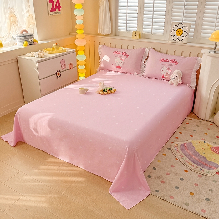 91家纺网 家纺一手货源 找家纺 玉元坊 2025新款三丽鸥白花边被套数码印花大版全棉纯棉卡通三四件套 花边款-心动凯蒂