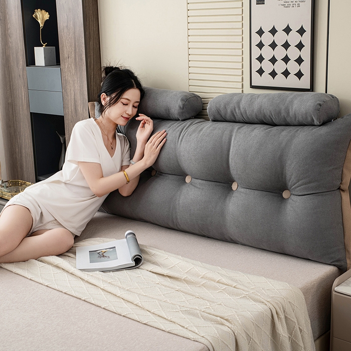 91家纺网 家纺一手货源 找家纺 一兰家纺 2025新款四季通用三角靠垫床头大靠背腰靠沙发靠背可拆洗-希尔系列 希尔-灰色