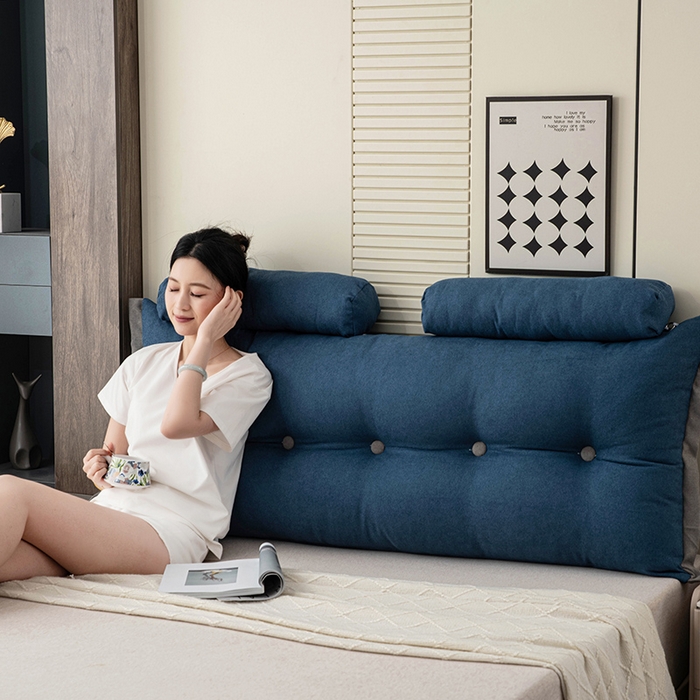 91家纺网 家纺一手货源 找家纺 一兰家纺 2025新款四季通用三角靠垫床头大靠背腰靠沙发靠背可拆洗-希尔系列 希尔-深海蓝