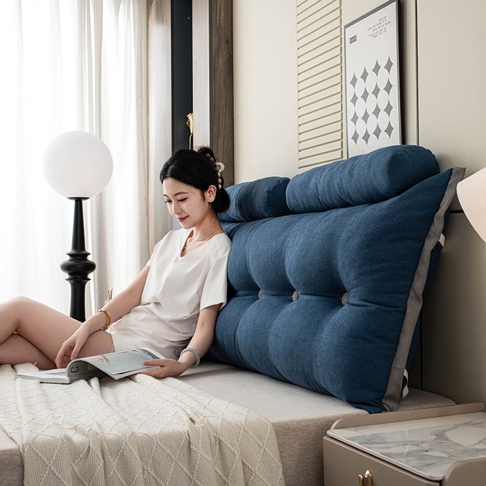 91家纺网 家纺一手货源 找家纺 一兰家纺 2025新款四季通用三角靠垫床头大靠背腰靠沙发靠背可拆洗-希尔系列 希尔-深海蓝