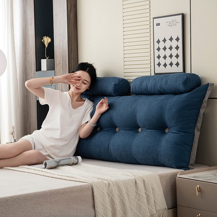 91家纺网 家纺一手货源 找家纺 一兰家纺 2025新款四季通用三角靠垫床头大靠背腰靠沙发靠背可拆洗-希尔系列 希尔-深海蓝