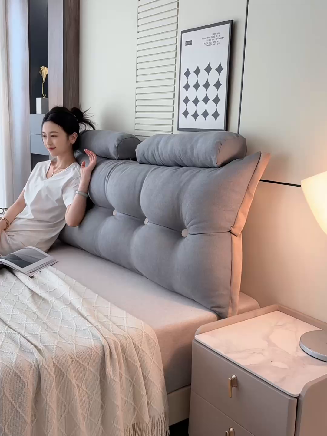 91家纺网 家纺一手货源 找家纺 一兰家纺 2025新款四季通用三角靠垫床头大靠背腰靠沙发靠背可拆洗-希尔系列 希尔-灰色