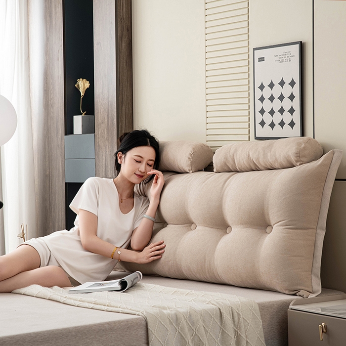 91家纺网 家纺一手货源 找家纺 一兰家纺 2025新款四季通用三角靠垫床头大靠背腰靠沙发靠背可拆洗-希尔系列 希尔-质感米